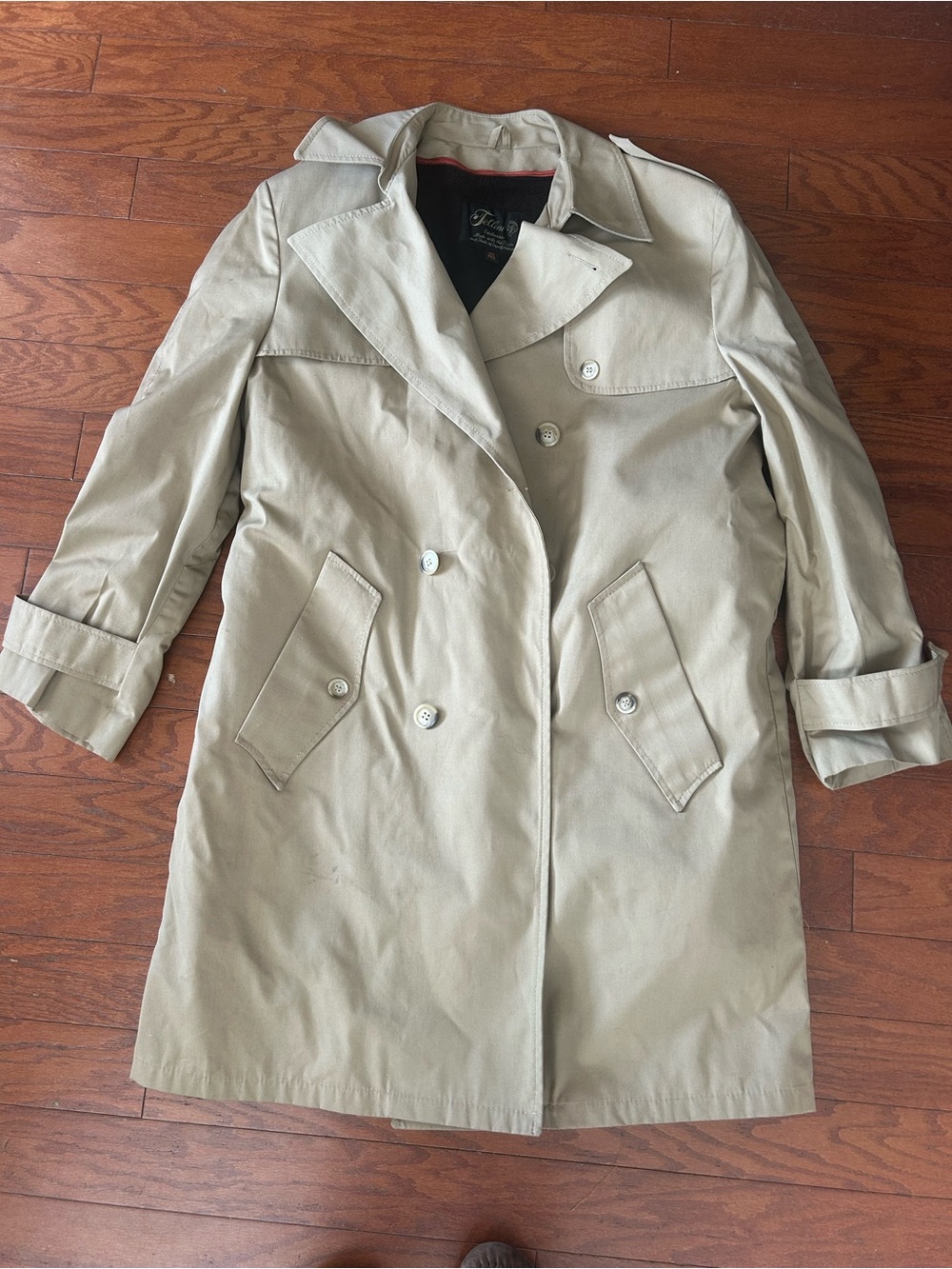 Fellini Men's Beige Long Trench Coat 42 Regular Lined Button Zip Closure/belt
